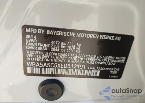 2014 BMW 528I from USA, damaged, VIN WBA5A5C5XED512191